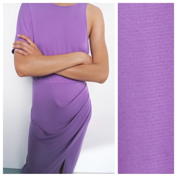 NWT. Zara Light Lilac Draped Asymmetrical Open Back Midi Dress. Size S. - Picture 3 of 13